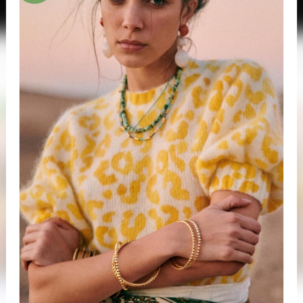 Sézane Larry Jumper Ecru/Yellow Leopard Print